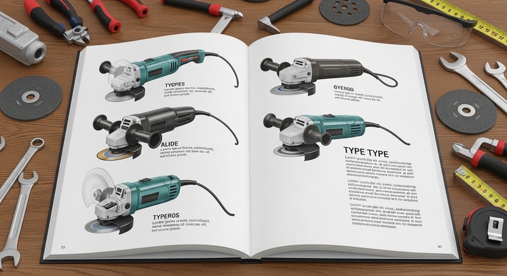 Various angle grinder types including pneumatic and die grinder tools