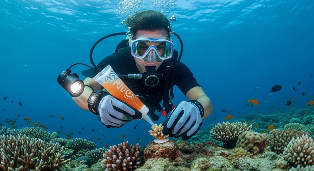 Mounting SPS coral frag onto live rock in reef aquarium
