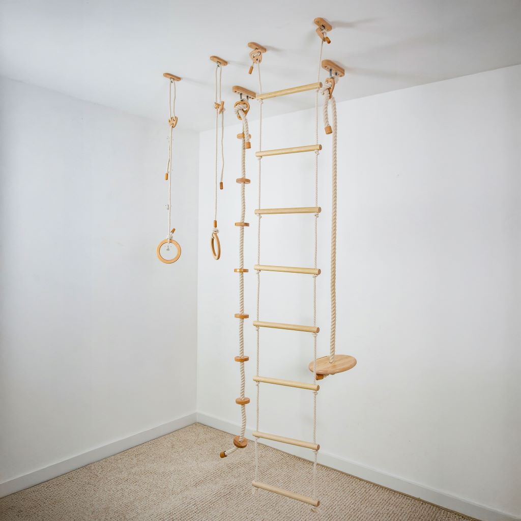 Durable climbing rope attached to outdoor play structure