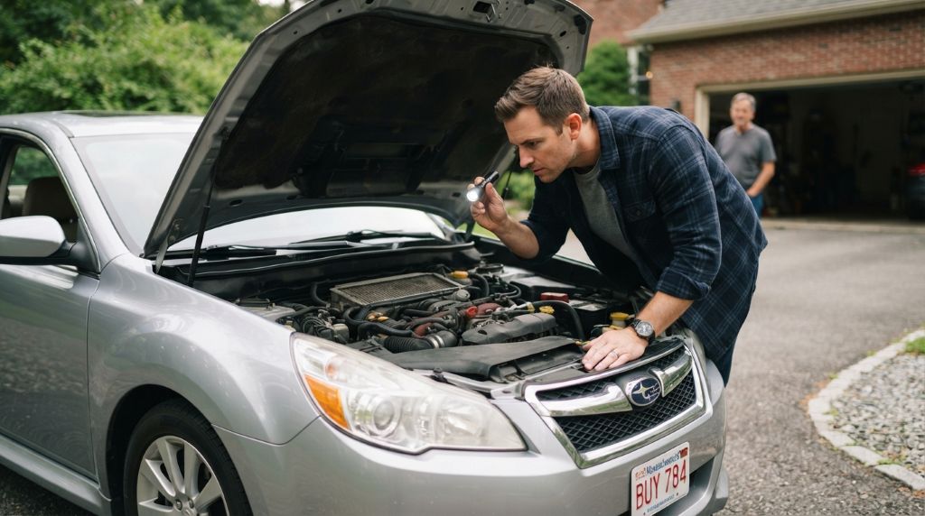 Buyer checking a used car before purchase